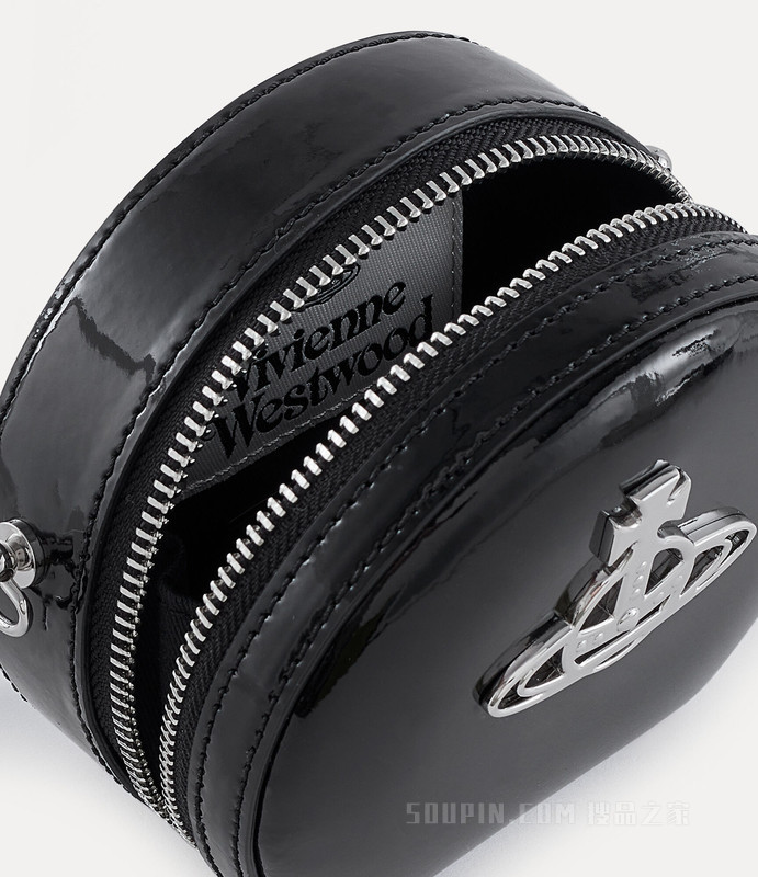 Shiny Patent Mini Round Crossbody Bag