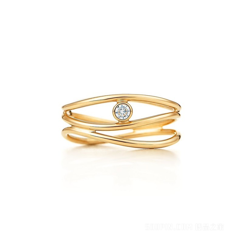 Elsa Peretti® 系列 Wave 18K 黄金镶钻三圈环形戒指。