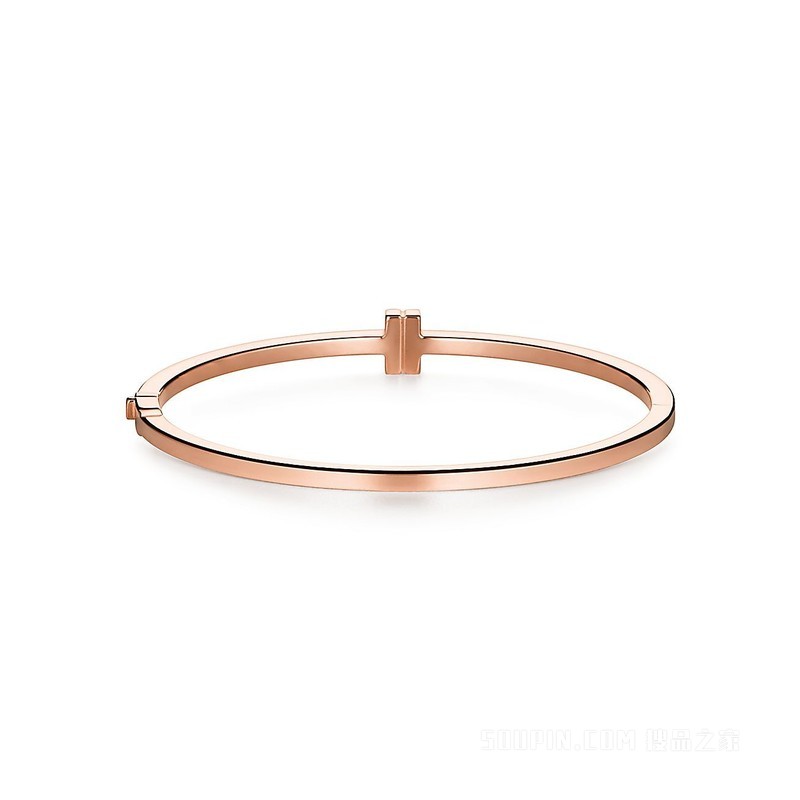 Tiffany T 系列 18K 玫瑰金镶钻铰链线圈手镯，大号。