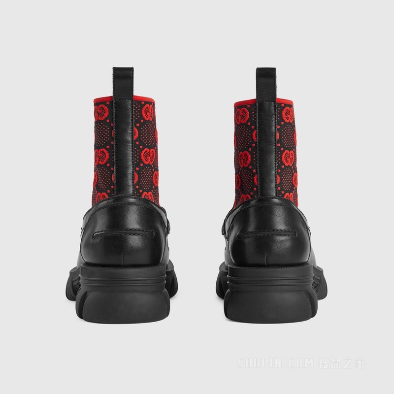 男士马衔扣GG针织短靴 黑色皮革
