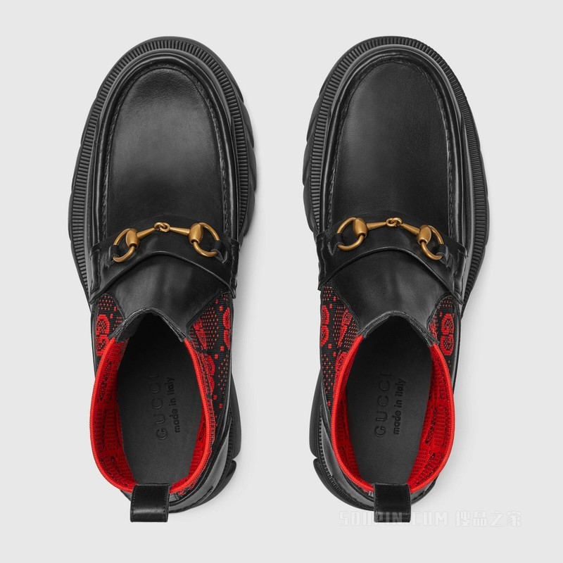 男士马衔扣GG针织短靴 黑色皮革