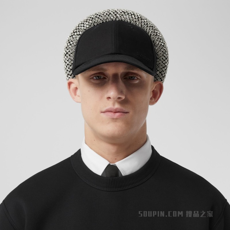 人造水晶发带装饰重塑版型棒球帽 (黑色 / 白色水晶)