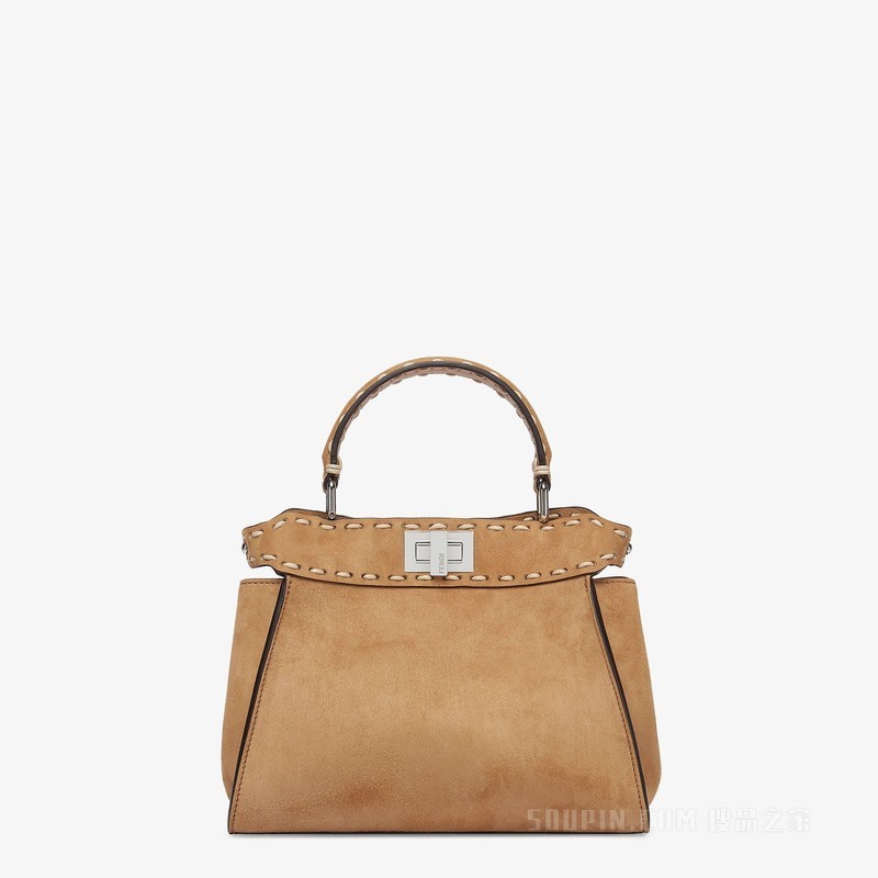 FENDI/芬迪】Peekaboo迷你手袋棕色麂皮Selleria手袋