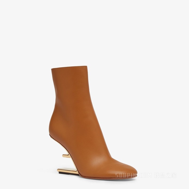 Fendi First 棕色皮革高跟及踝靴