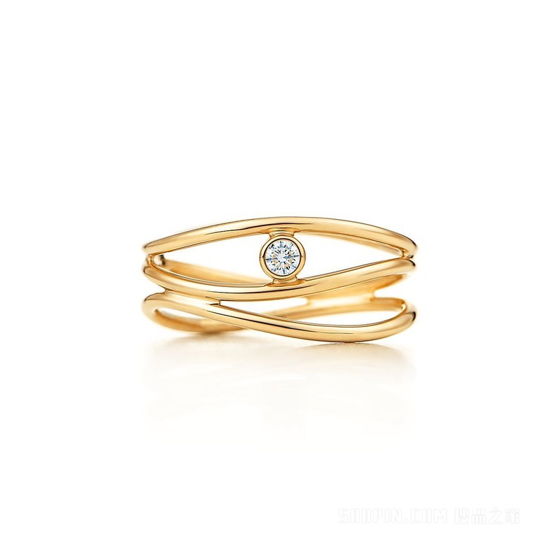 Elsa Peretti® 系列 Wave 18K 黄金镶钻三圈环形戒指。