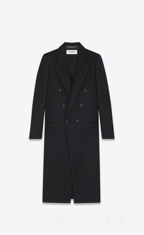 羊毛毡长款双排扣大衣