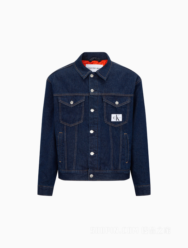Calvin Klein 22秋冬新款男士简约铆钉扣LOGO织标夹棉牛仔外套J321269