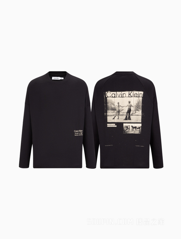 【简约系列】Calvin Klein 22秋冬男女情侣中性印花宽松长袖T恤40705ST