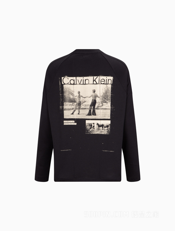 【简约系列】Calvin Klein 22秋冬男女情侣中性印花宽松长袖T恤40705ST