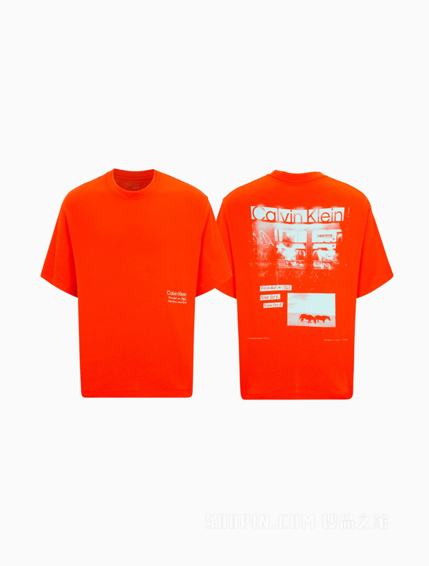 【简约系列】Calvin Klein 22秋冬男女情侣中性图案印花短袖T恤40709ST