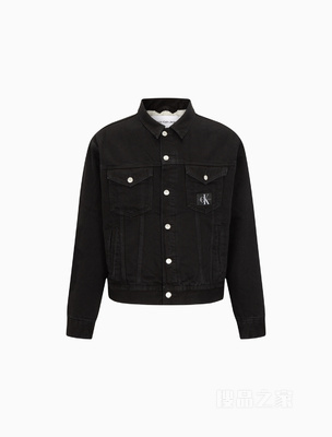 Calvin Klein 22秋冬新款男士简约LOGO布标翻领夹棉牛仔外套J321273