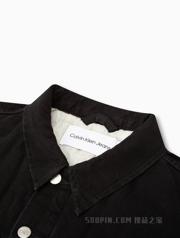 Calvin Klein 22秋冬新款男士简约LOGO布标翻领夹棉牛仔外套J321273