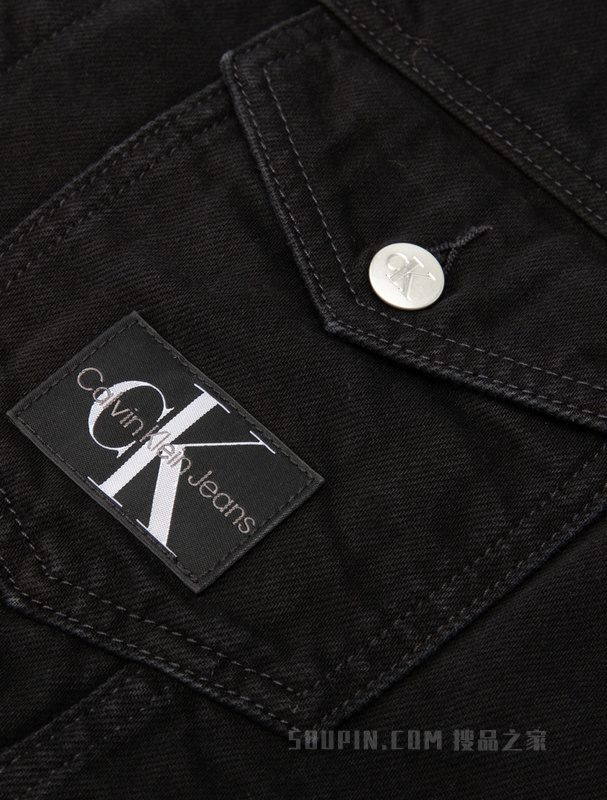 Calvin Klein 22秋冬新款男士简约LOGO布标翻领夹棉牛仔外套J321273