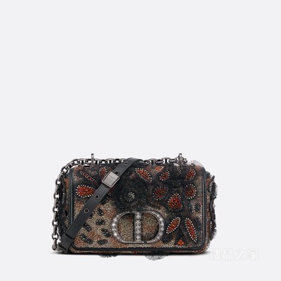 小号 Dior Caro 手袋 黑色牛皮革薄纱和多色珠饰刺绣