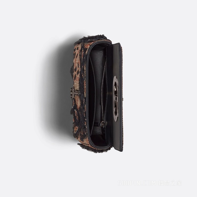 小号 Dior Caro 手袋 黑色牛皮革薄纱和多色珠饰刺绣