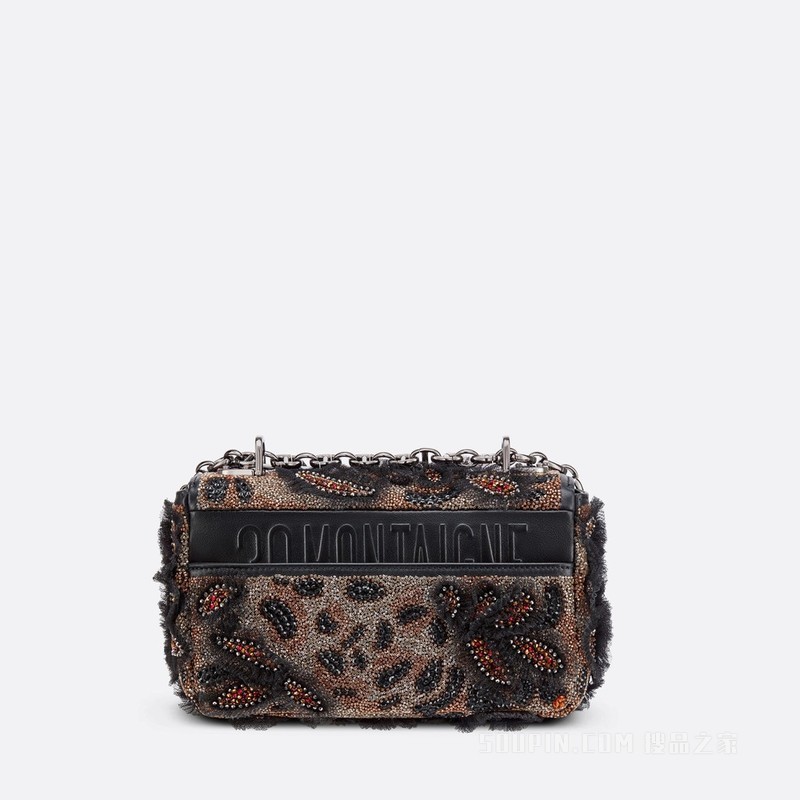 小号 Dior Caro 手袋 黑色牛皮革薄纱和多色珠饰刺绣