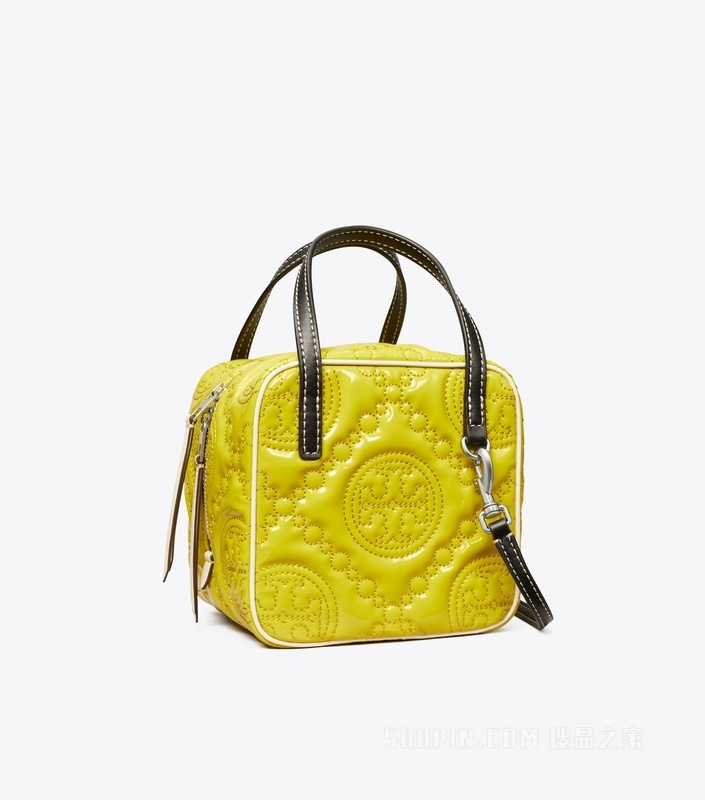 T Monogram 刺绣漆皮方形包 黄绿色