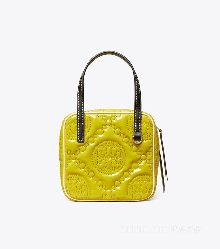 T Monogram 刺绣漆皮方形包 黄绿色