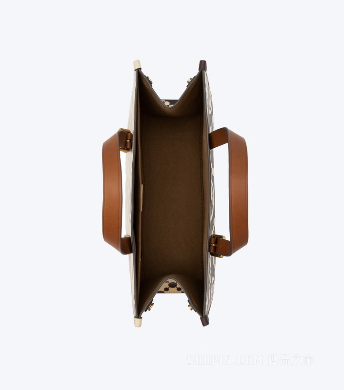 T Monogram 小号撞色压花托特包 浆果红