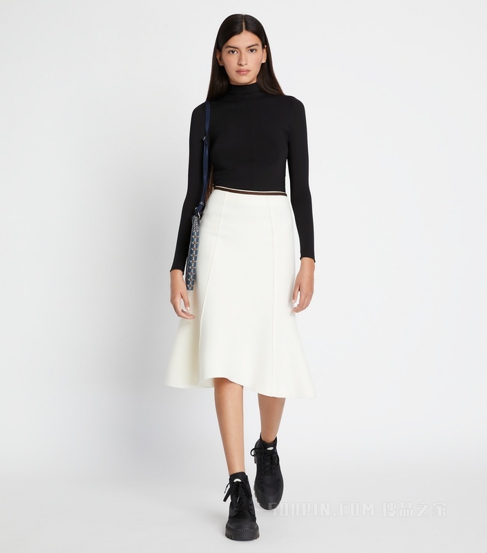 喇叭形羊毛半裙 象牙白