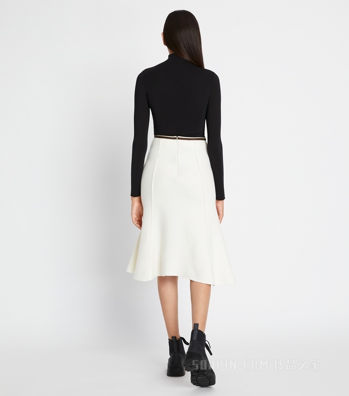 喇叭形羊毛半裙 象牙白