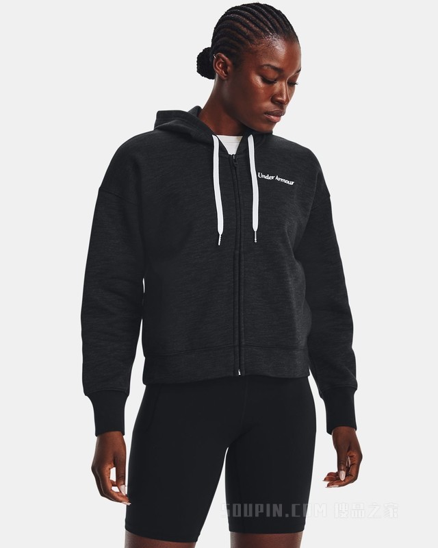 女士UA Essential Script抓绒全拉链运动上衣