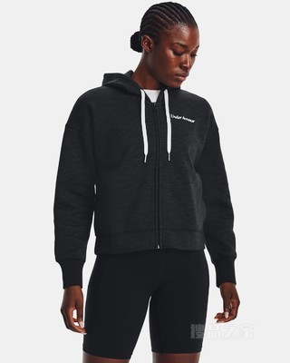 女士UA Essential Script抓绒全拉链运动上衣