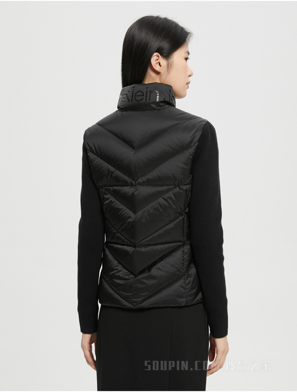Calvin Klein 22秋冬女士时尚拼接印花鸭绒绗缝立领保暖羽绒服J220129