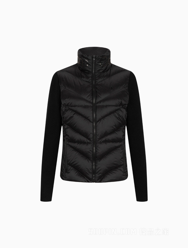 Calvin Klein 22秋冬女士时尚拼接印花鸭绒绗缝立领保暖羽绒服J220129
