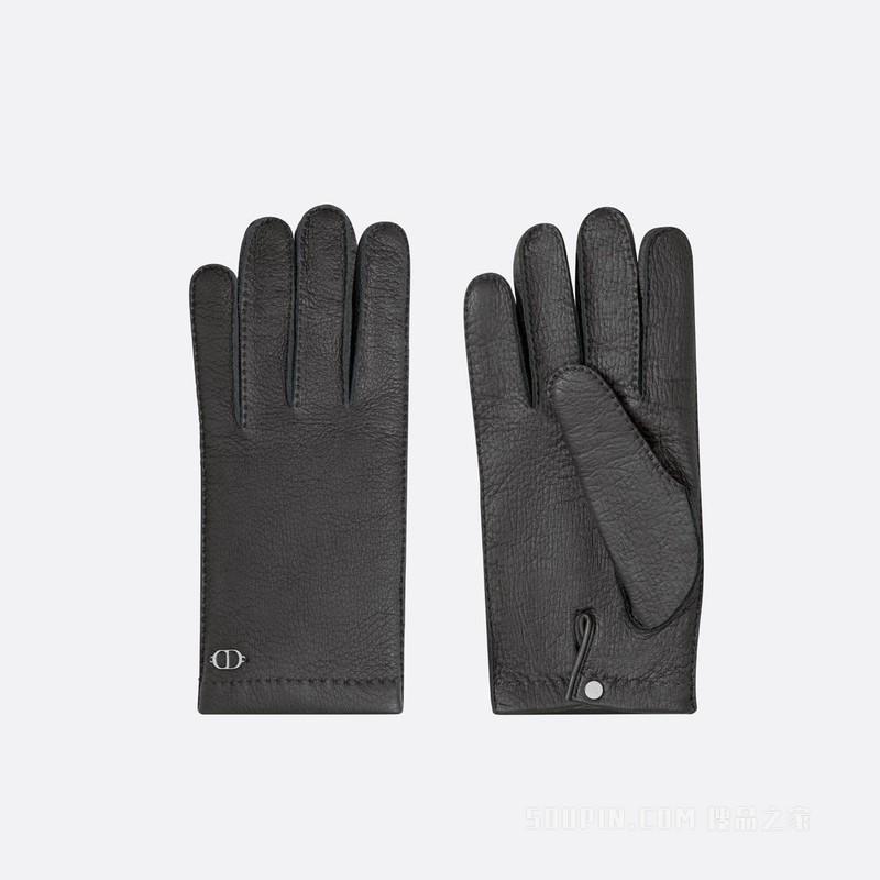 手套 黑色粒面牛皮革“CD Icon”标志