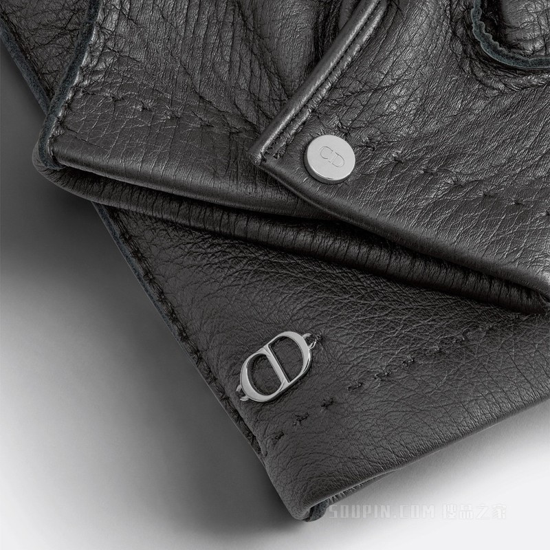 手套 黑色粒面牛皮革“CD Icon”标志