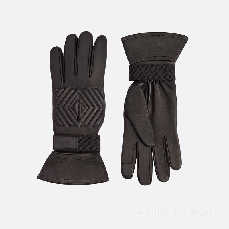 手套 黑色光滑羊皮革“CD Diamond”标志