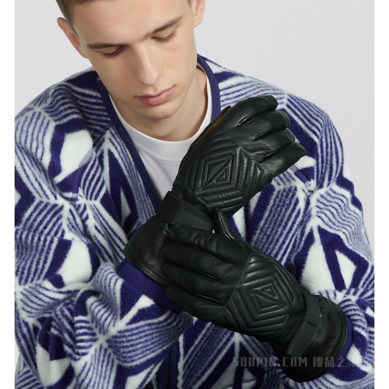 手套 黑色光滑羊皮革“CD Diamond”标志