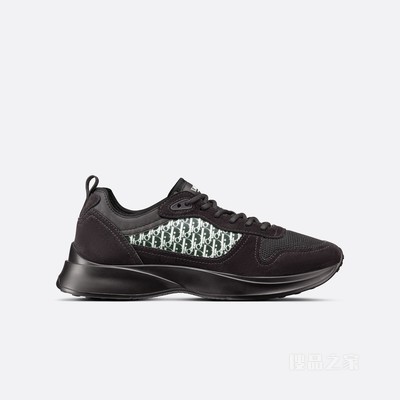 B25 Runner 运动鞋 黑色绒面革和网面搭配黑色和白色 Oblique 印花帆布
