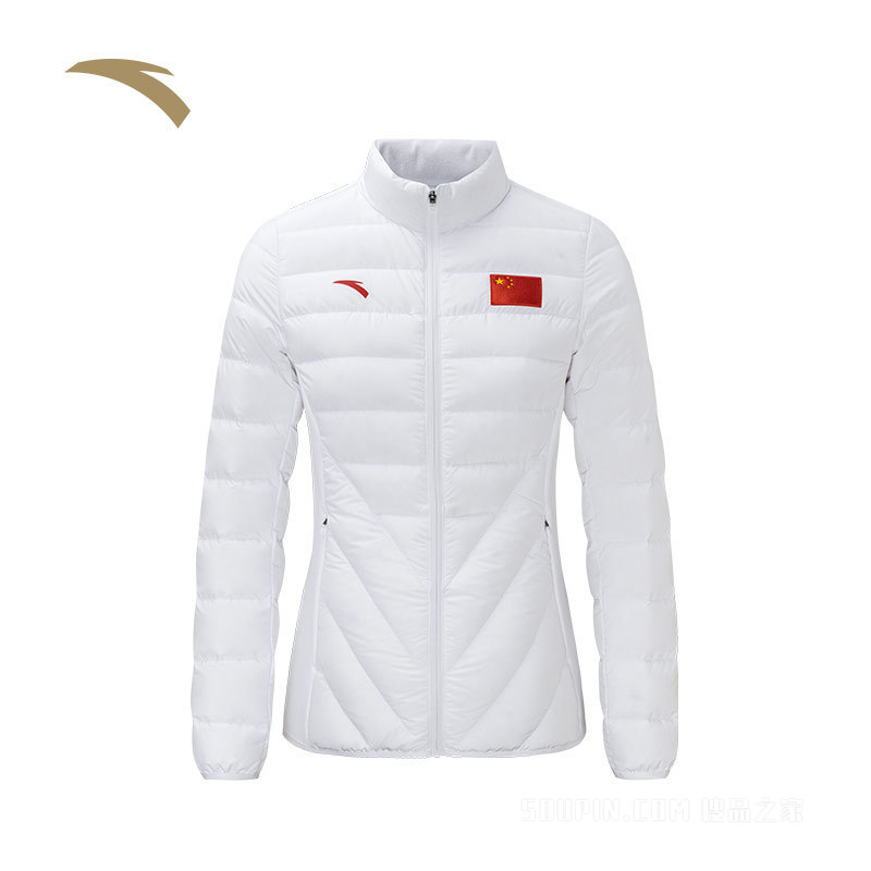 【奥运冠军同款】【安踏冠军健身训练系列】安踏防泼水科技国旗款女子羽绒风衣