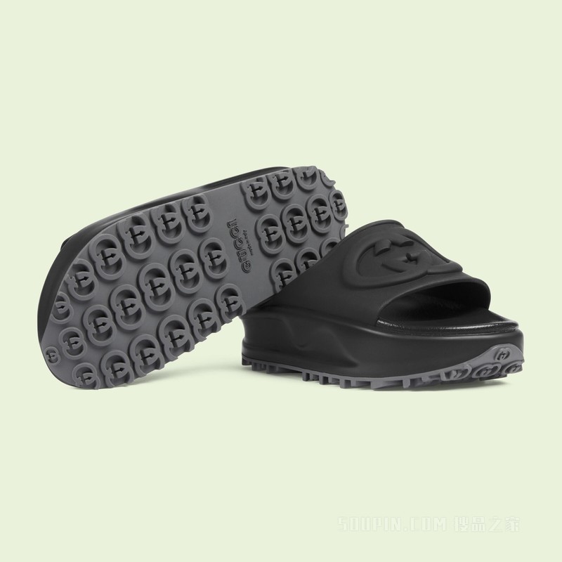女士互扣式双G拖鞋 黑色橡胶