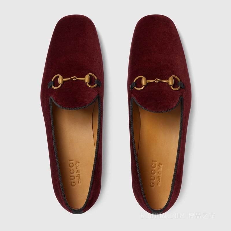 男士饰马衔扣乐福鞋 酒红色天鹅绒