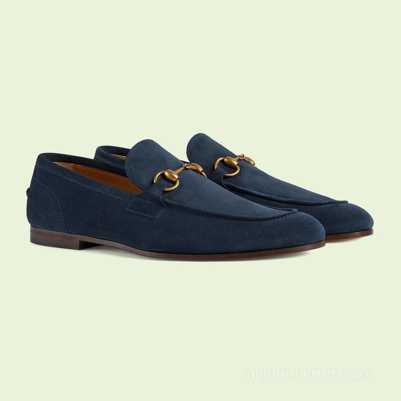 Gucci Jordaan系列男士乐福鞋 蓝色绒面材质