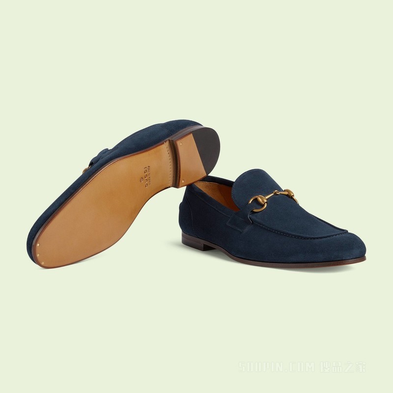 Gucci Jordaan系列男士乐福鞋 蓝色绒面材质