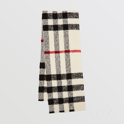 格纹羊绒混纺花呢围巾 (自然白)