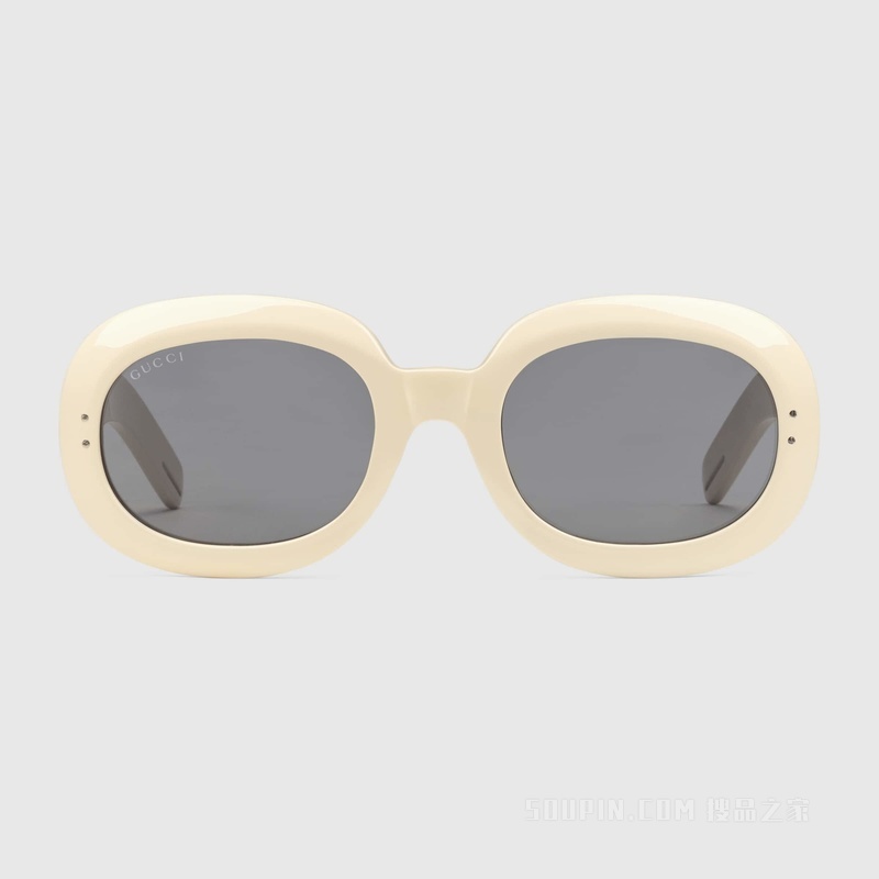 Gucci HA HA HA特别系列椭圆形镜框太阳眼镜 白色醋纤
