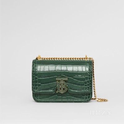 TB 压花皮革小号专属标识锁扣包 (深绿色) - 女士
