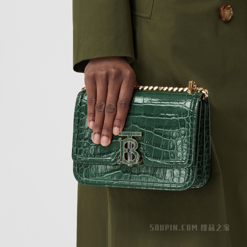 TB 压花皮革小号专属标识锁扣包 (深绿色) - 女士