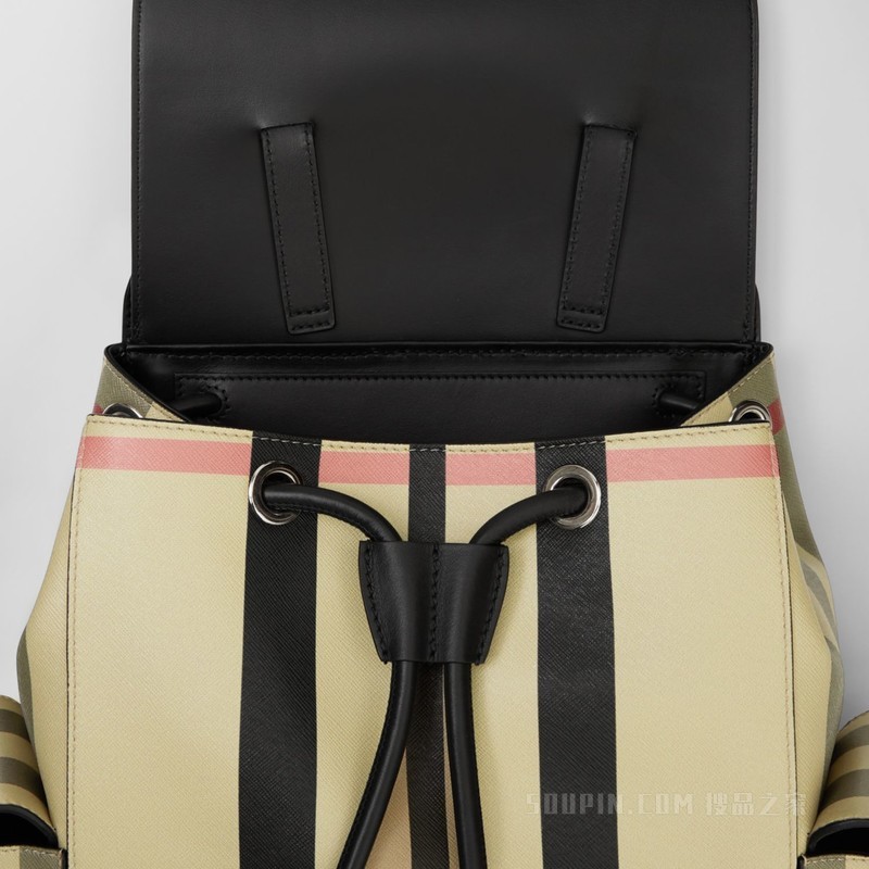 切片格纹口袋双肩背包 (典藏米色 / 黑色) - 男士