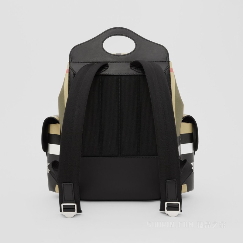 切片格纹口袋双肩背包 (典藏米色 / 黑色) - 男士