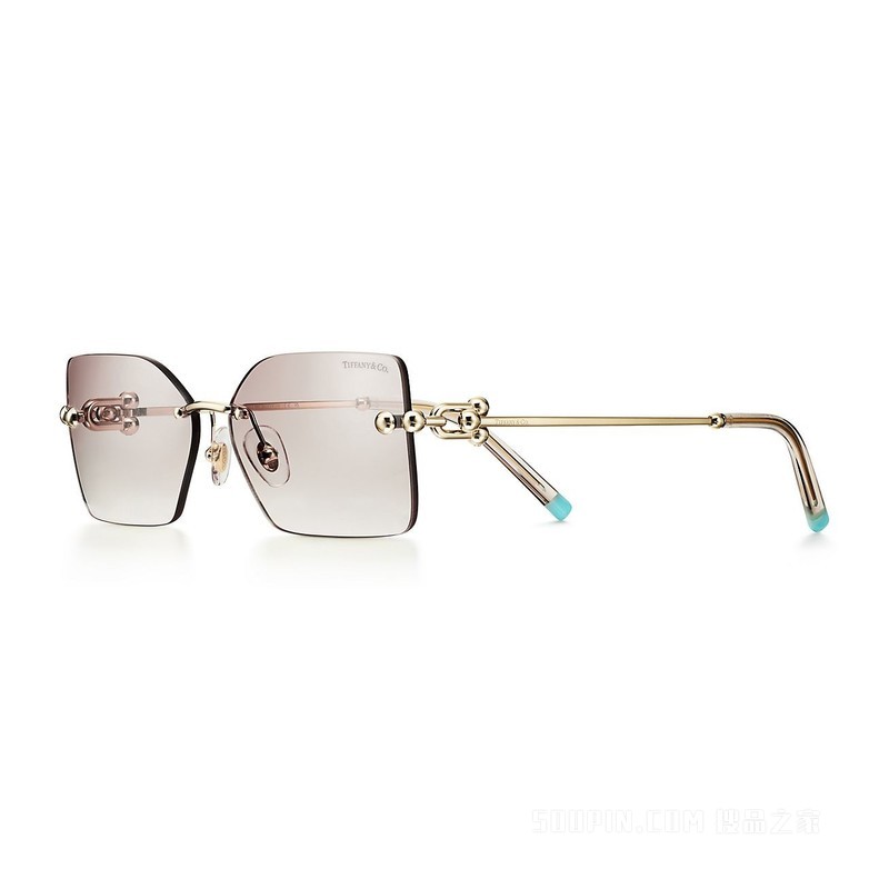 Tiffany HardWear 系列香槟色镜片金色金属镜框太阳镜