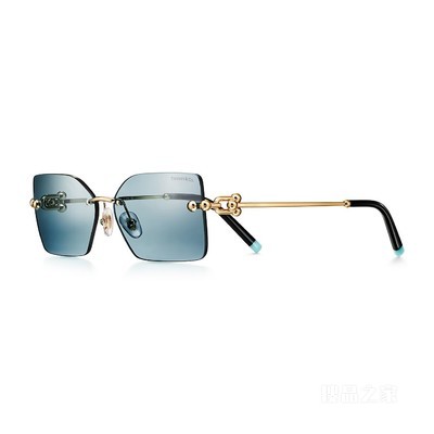 Tiffany HardWear 系列蓝色镜片淡金色金属镜框太阳镜