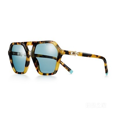 Tiffany HardWear 系列蓝色镜片黄色玳瑁色醋酸酯镜框太阳镜