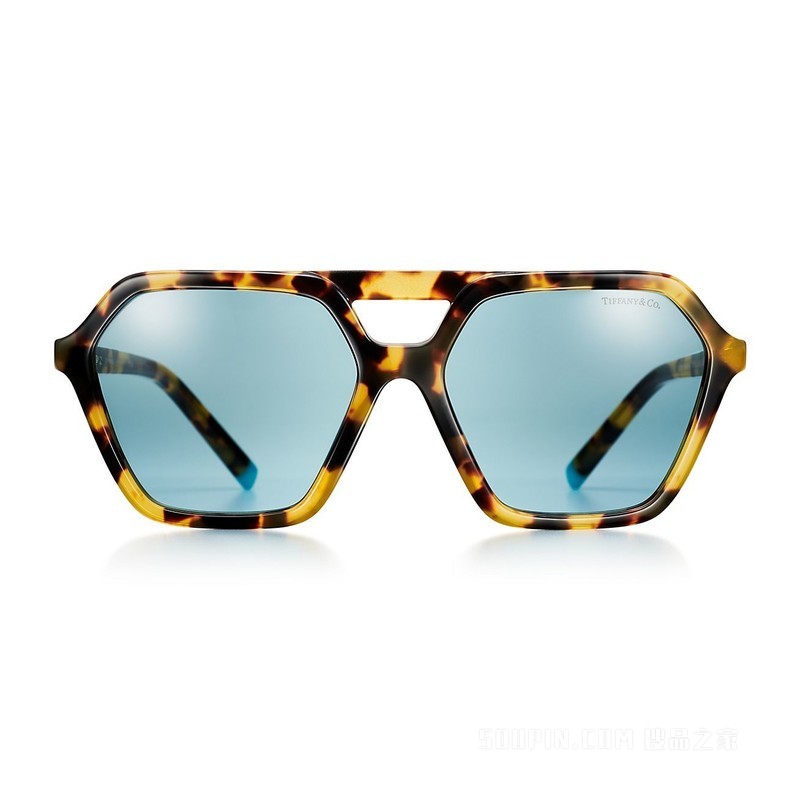 Tiffany HardWear 系列蓝色镜片黄色玳瑁色醋酸酯镜框太阳镜