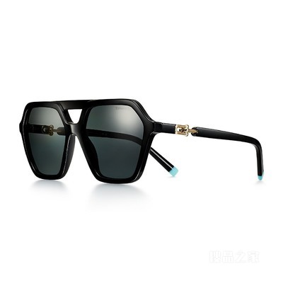 Tiffany HardWear 系列深灰色镜片黑色醋酸酯镜框太阳镜